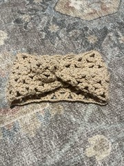 Handmade Crochet Twisted Headband | Acrylic | Beige Bow | Ear Warmer |