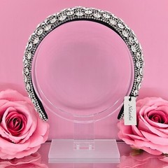 Natasha Couture Headband Black Silver Velvet Fancy Crystal Embellished Party