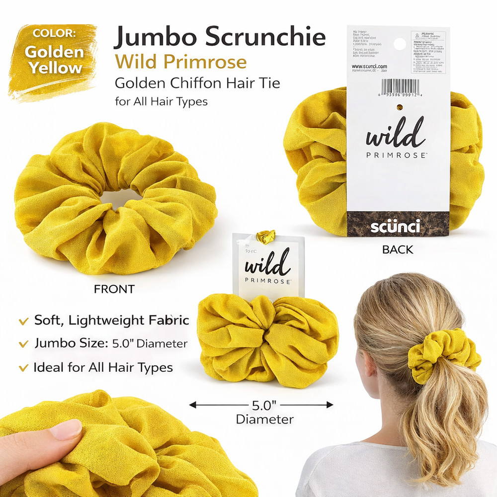 Scunci Jumbo Scrunchie Wild Primrose Golden Chiffon Hair Tie for All Hair Types