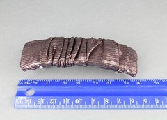 Copper barrette scrunched metallic shiny fabric rectangle hair clip 3.75″ long
