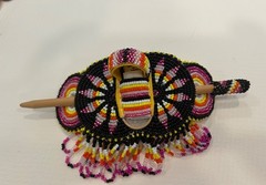 Handmade Native American glass Bead Hair Barrette Tassel w stick multicolor VGC