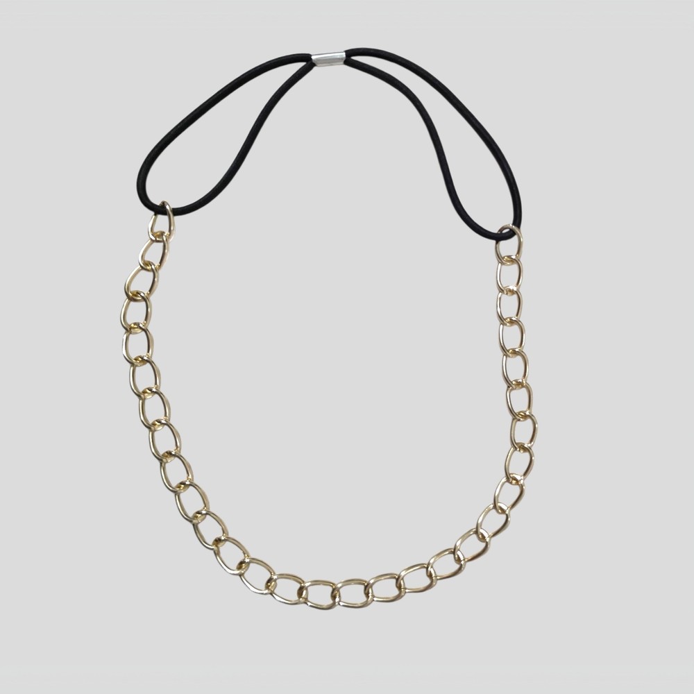 Gold Tone Chain Headband Stretch Elastic Band Statement Elegant
