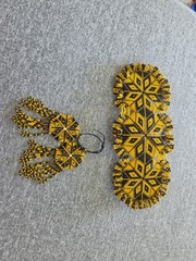 Prison Native Handmade Black & Yellow Beaded Leather Oval Barrette Hair Clip Set
