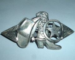 Vintage Southwest Sterling Cowboy Hat Boot Sheriff Star 4″ Hair Barrette