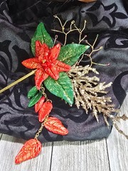 Unique Handcrafted Natural Gemstone Holiday Poinsettia Inspired Hair Stick