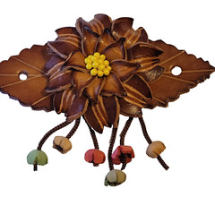 Leather Barrette Hair Clip & Wood Stick Ponytail Holder Flower Boho Pony
