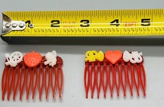 1970s Youth girls French Side Hair Combs small plastic with charms vintage