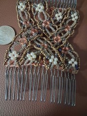Beaded Faux Pearl Flower Metal Hair Comb Bronze, vintage