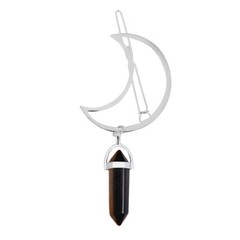 Women Hair Pin Alloy Moon Shape Hexagonal Column Stone Pendant Hair Clip