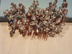 1 PC Catery Crystal Bride Wedding Formal Hair Comb Rhinestone Flower Rose Gold