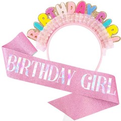 Birthday Girl Headband and Sash Set – Colorful Felt Happy Birthday Headband w…