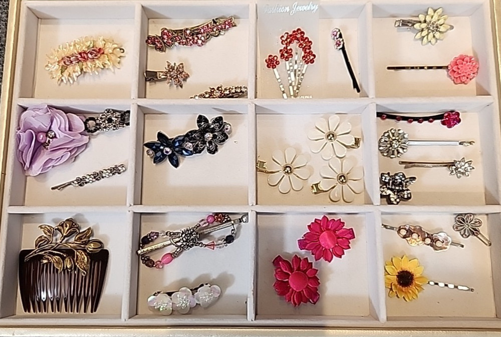 Hair Accessories Flower Collection 27 Pieces Acrylic Fabric Barrettes Lot #198