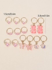 14 Pcs Pink Pearl Star Bear Butterfly Hair Braid Rings Ties Kids Accessories Set