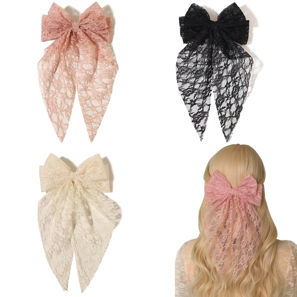 LFOUVRE Womens Hair Accessories – Lace 1 Count (Pack of 3), Beige/Black/Bean