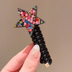 2Pcs Rhinestone Star Telephone Coil Hair Ties Elastic Hair Rope Hair Accessory