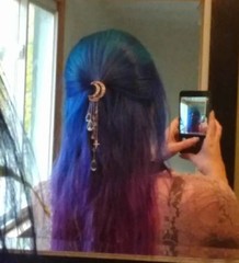 CRESCENT MOON HAIR CLIP chains charms wiccan crystal stars beads pin barrette 5Z