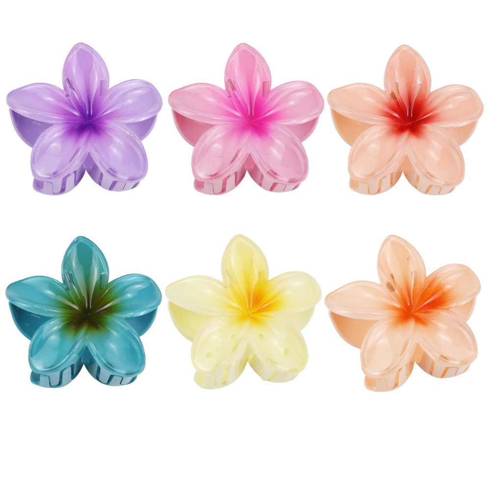 6 Pcs Flower Hair Claw Clips, 3.1 Inch Hawaiian Plumeria Hair Clips, Summer Beac