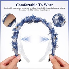 Knotted Denim Headband Jean Headband Pearl Knotted Denim Headpiece Embellishe…