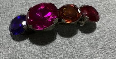 Vintage Art Deco Large 4 Stone Metal Barrette purple Red Blue Gold Hinged