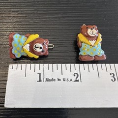 Vintage Teddy Bear Hair Barrettes Painted Resin Clips Retro Novelty Pair EUC