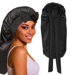 Akiweili Long Bonnet Satin Hir for Sleeping Women, Soft One Size, Black