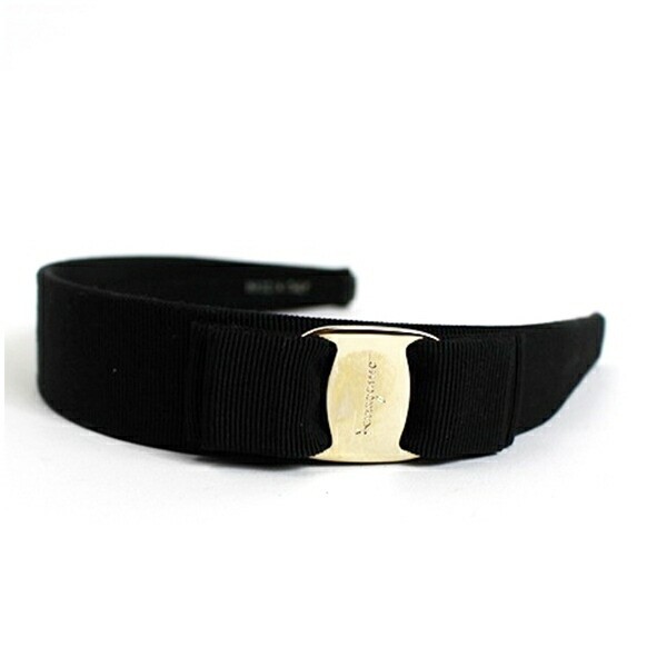 Authentic Salvatore Ferragamo Vara Ribbon Headband, Black and Silver,
