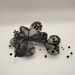 Black Nylon Tulle Flower/Butterfly Hair Clip Women’s Ponytail Clip Vintage