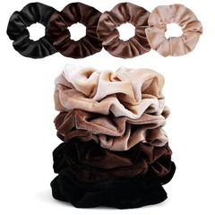 Velvet Scrunchies for Women – 8PCS Neutral Large Hair Ties – Black, Blonde, Dark