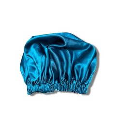 Blue Double-Layered Reversible Satin Sleep Cap for Hair