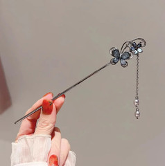 1 pc Women’s Tassel Hair Stick Black Beads Fringe Hanfu Hairpin