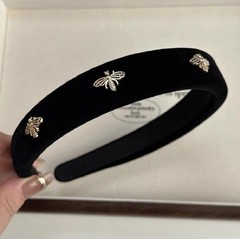Black Velvet Headband with White Pearl Accents – Cute Vintage Designer Hair A…