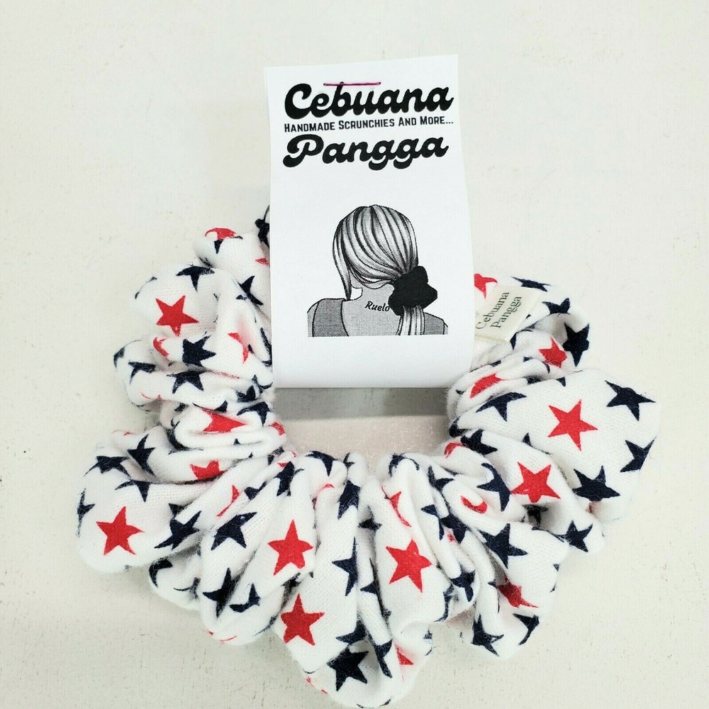 Handmade Women’s Scrunchies Large White Cotton Snuggle Flannel Stars Print New
