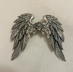 Angel wing feather hair barrette Metal Aloud Silver W/black Accents New Goth