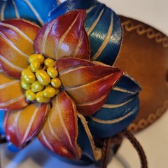 Leather Barrette Hair Clip & Wood Stick Ponytail Holder Flower Woodstick Pony