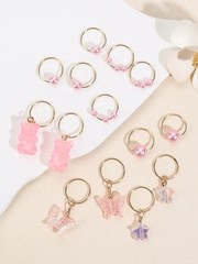 14 Pcs Pink Pearl Star Bear Butterfly Hair Braid Rings Ties Kids Accessories Set