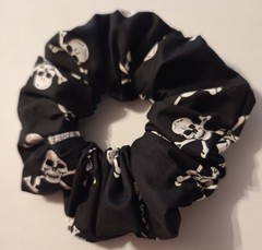 Extra Large Hair Scrunchies Skull Bone Printed On Cotton Black & White Handmade