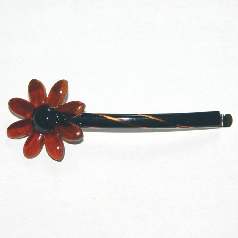 Delsol Barrette Clip Slide on Slip In Hair Pin Flower Shape Daisy Made in France