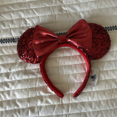 Disney Minnie Mouse Red Sequin Mouse Ears Bow Padded Headband