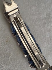 Vintage Delsol Made In France Blue Denim Rhinestone Barrette Hair Clip 3.5″