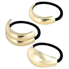 3 Pcs Geometric Metal Hair Ties for Women, Gold Alloy Ponytail Cuff Elastic H…