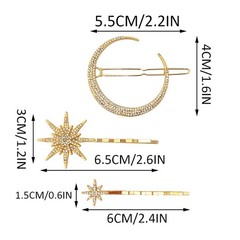 Moon Star Hair Clips Gold Stars Hair pins Crystal Celestial Hair for and Girl…