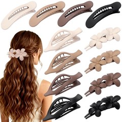 12 PCS Flat Hair Clips – 3 Styles Matte Claw 1 Count (Pack of 12), Brown