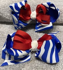 Red,White, And Blue Zebra Stripped Hair Bow Ties, Clip