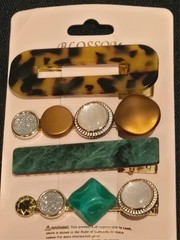 NEW Crystal Rhinestone Fabric Metal Hair Clips Barrettes 2 Sets 4 Total 8 3″
