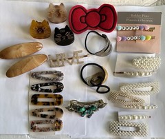 Vintage to Now~Hair Barrette Butterfly Clip Updo+ ~Pearl Plastic Metal~Lot of 25