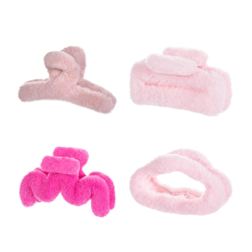 Yonchic 4-Piece Faux Fur Hair Accessories, 4 Count (Pack of 1), Pink