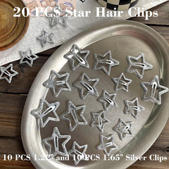 20 PCS Sparkling 1.22″ and 1.65″Star Hair Clips Snap Hair Accessories Non Slip C