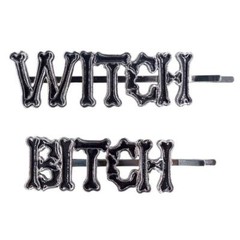Kreepsville 666 Witch Bitch Bones Gothic Punk Emo Text Hair Slides Clips HSTWB