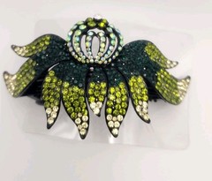 Vintage Style Green Rhinestone Leaf Hair Clip New on Card