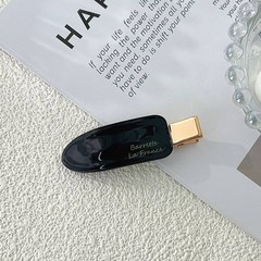 Women’s Black Oval Acetate Hair Clip Gold Letter Duckbill Barrette 6cm
